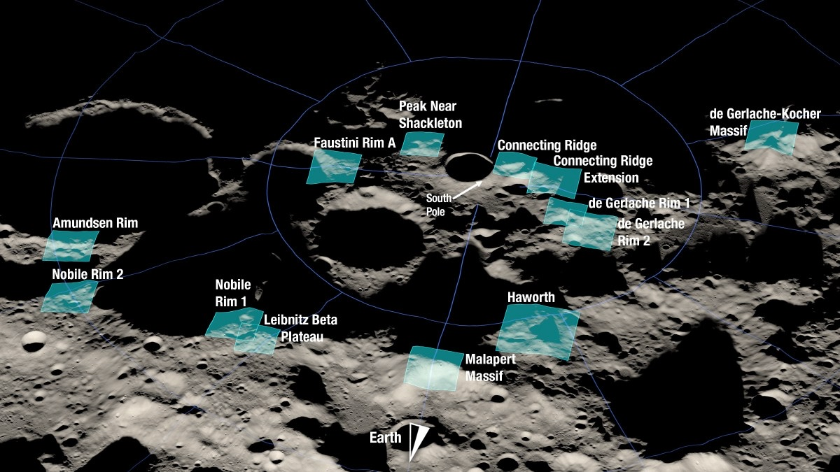 Locations with ice on the Moon
